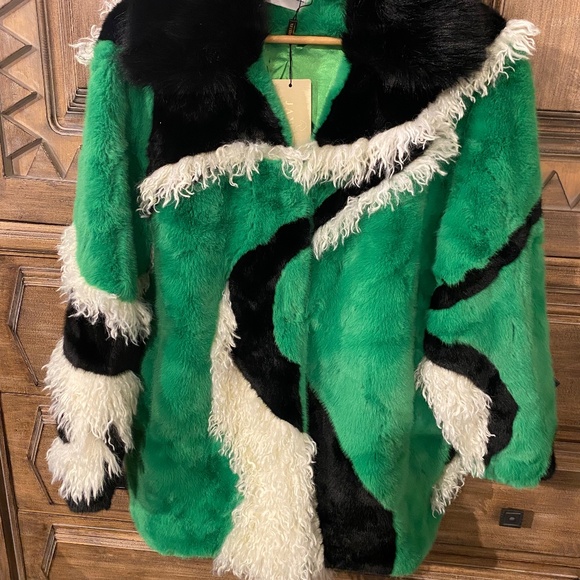 Hand Made Green Mixed Mongolian and Faux Fur Coat - Picture 1 of 4